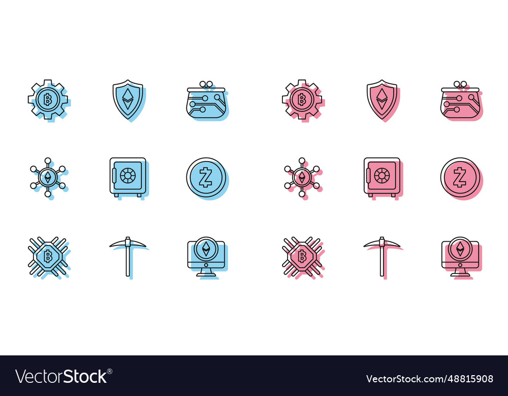 Set line cpu mining farm pickaxe cryptocurrency Vector Image Set line cpu mining farm pickaxe cryptocurrency