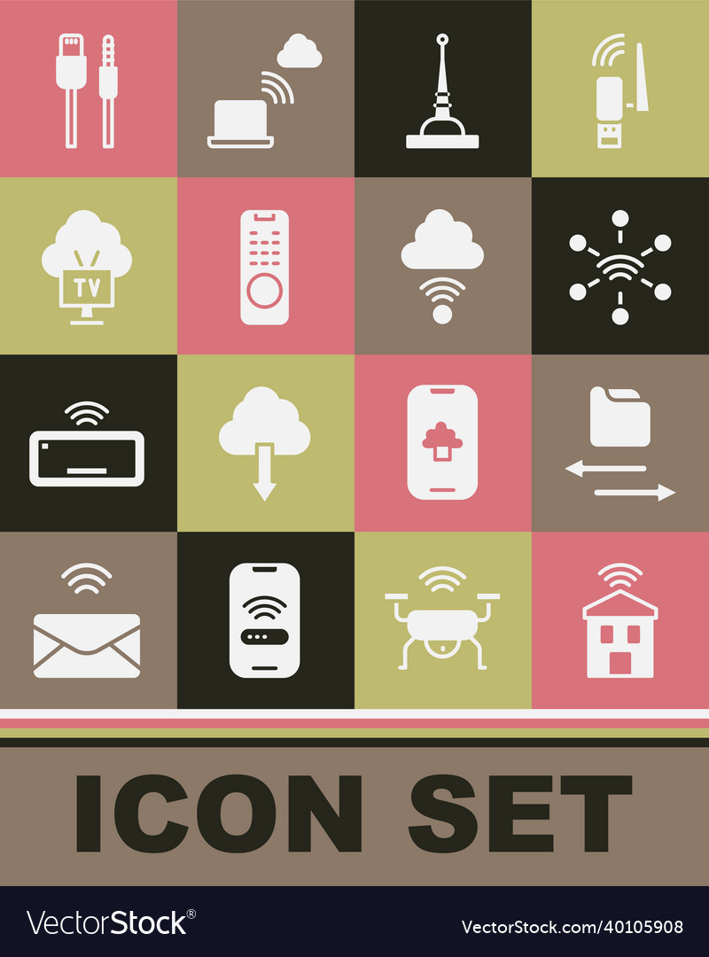 Set smart home with wi-fi transfer files network vector image Set smart home with wi-fi transfer files network