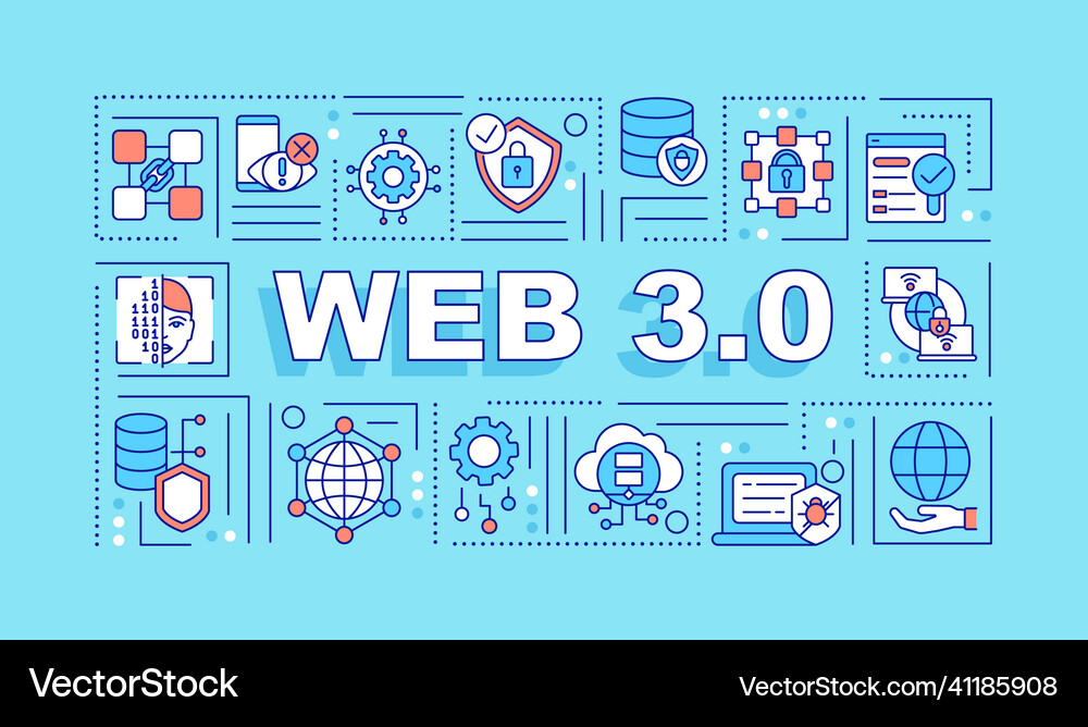 Web 3 0 word concepts turquoise banner Royalty Free Vector