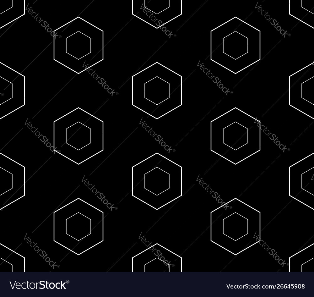 White linear hexagons on black background pattern vector image White linear hexagons on black background pattern
