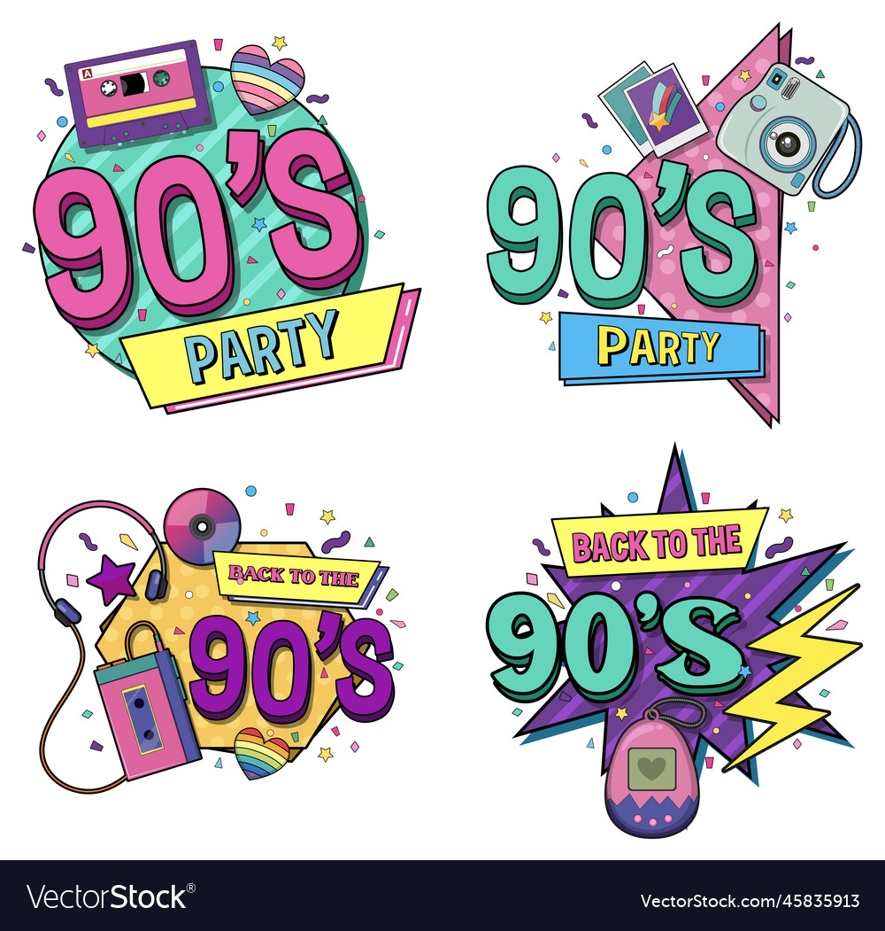 90s party banner template Royalty Free Vector Image