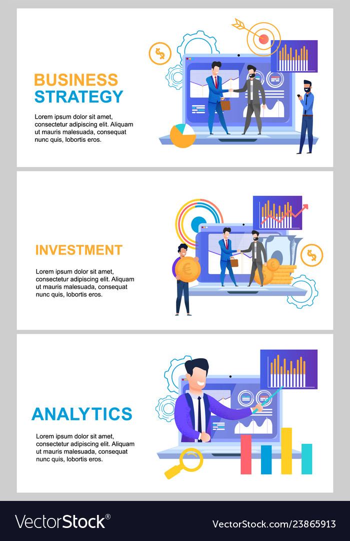 Banner set business strategy investment analytics Vector Image