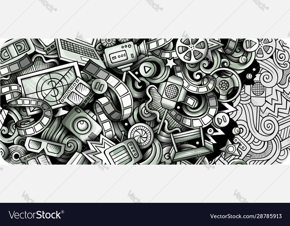 Cinema Hand Drawn Doodle Banner Cartoon Detailed Vector Image