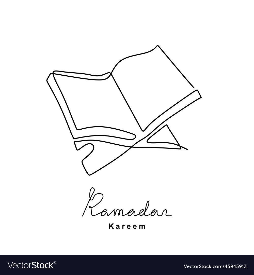 Continuous line drawing of open book quran Vector Image