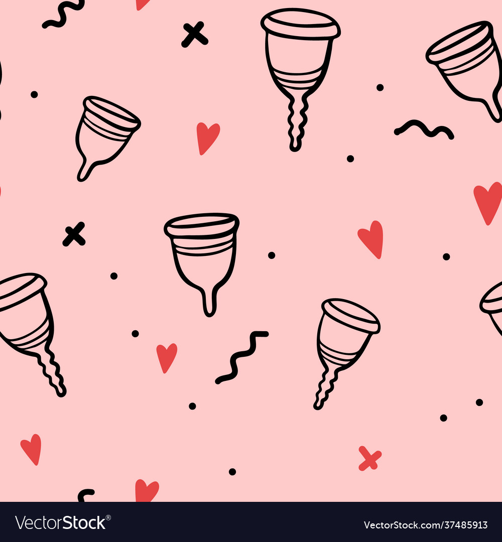 Hand-drawn menstrual cup seamless pattern