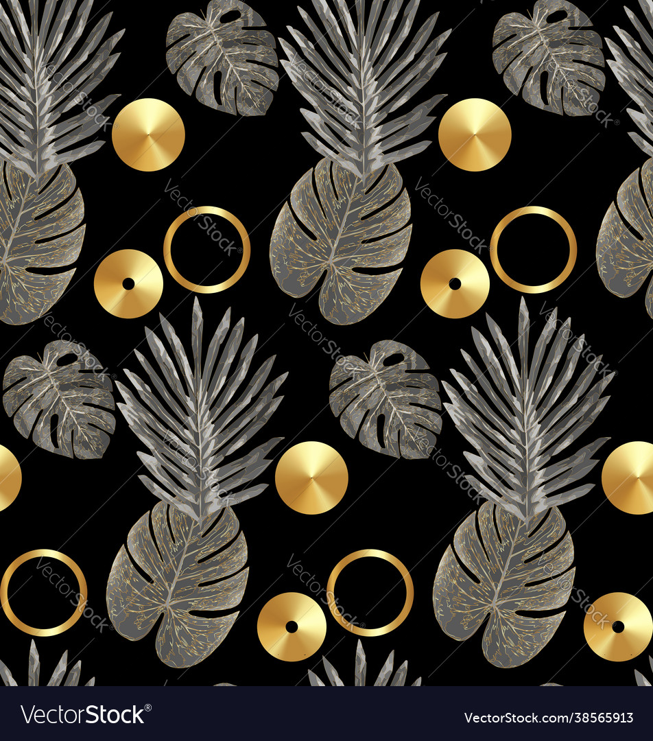 Luxury gold and black tropical plant seamless vector image Luxury gold and black tropical plant seamless