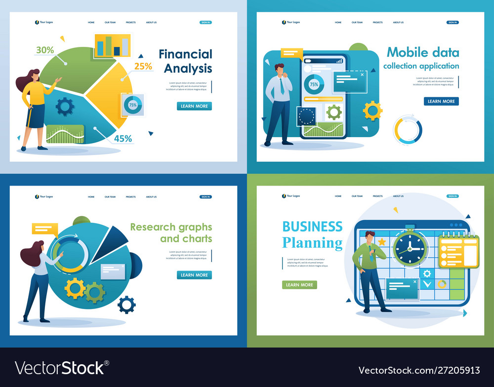 Set flat 2d concepts financial analysis data