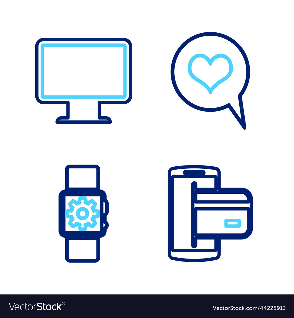 Set line nfc payment smartwatch setting heart vector image Set line nfc payment smartwatch setting heart