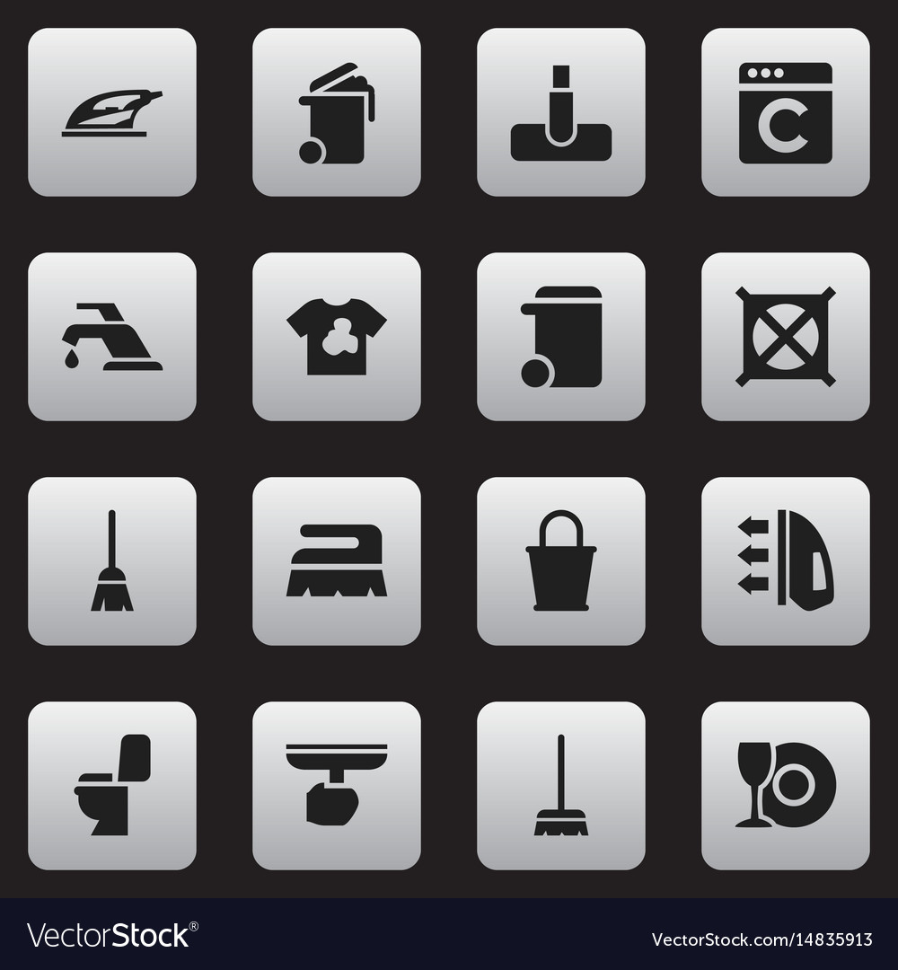 Set of 16 editable cleanup icons includes symbols