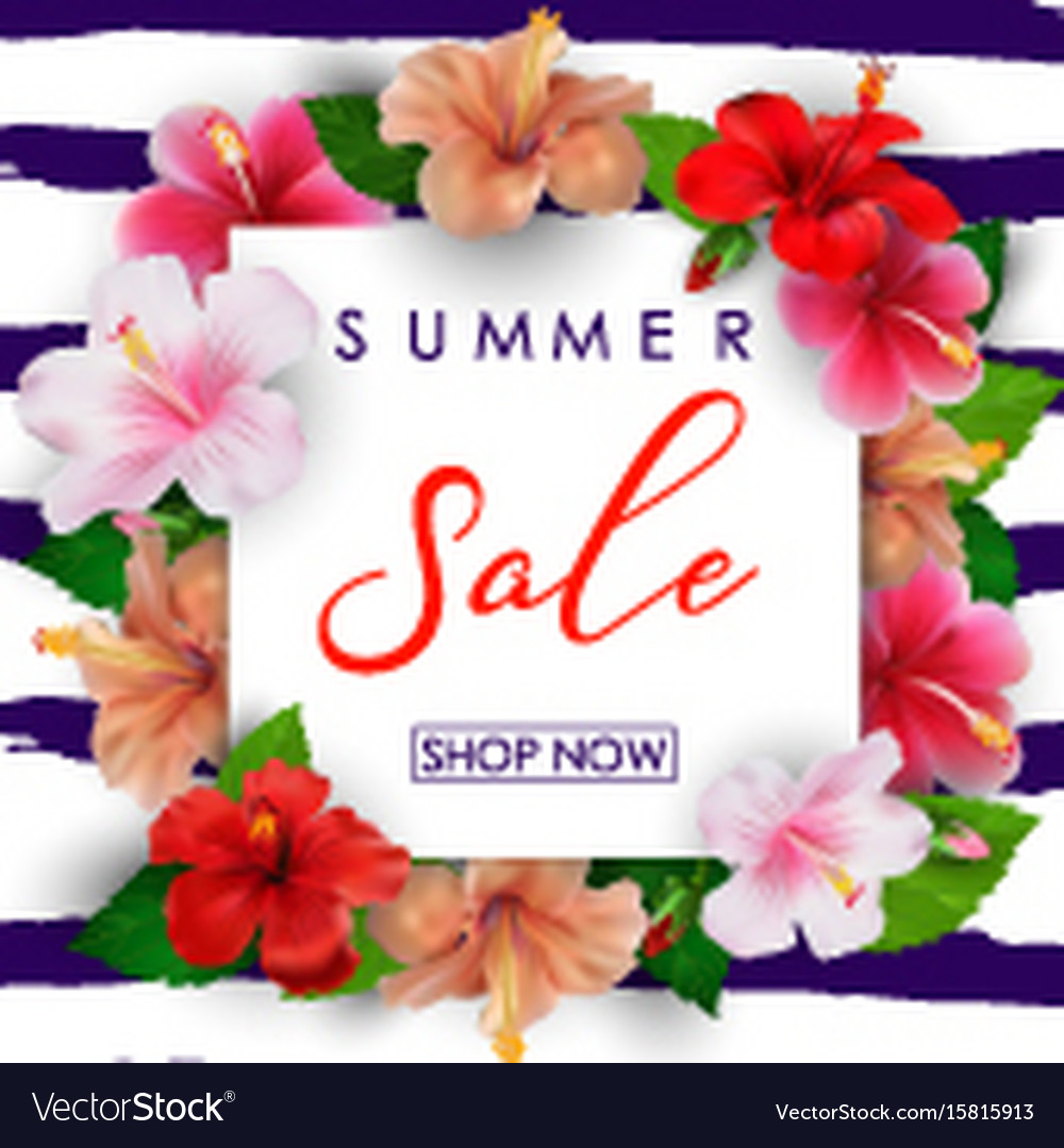 Summer sale background with tropical flowers