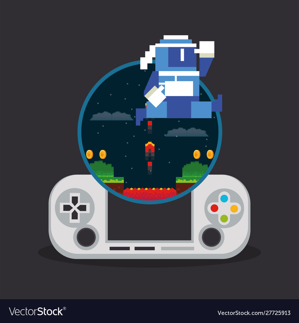 Video game pixelated handle console with warrior