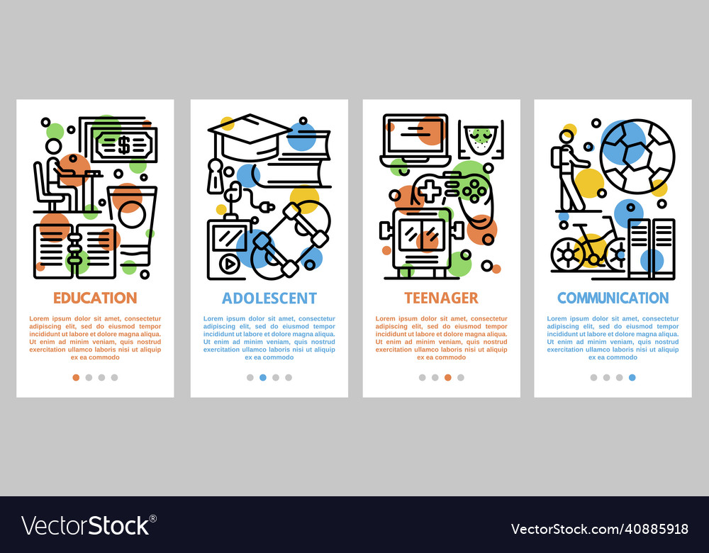 Adolescent Banner Set Umriss Stil vector image Adolescent Banner Set Umriss Stil