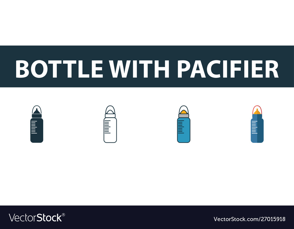 Bottle with pacifier icon set four elements