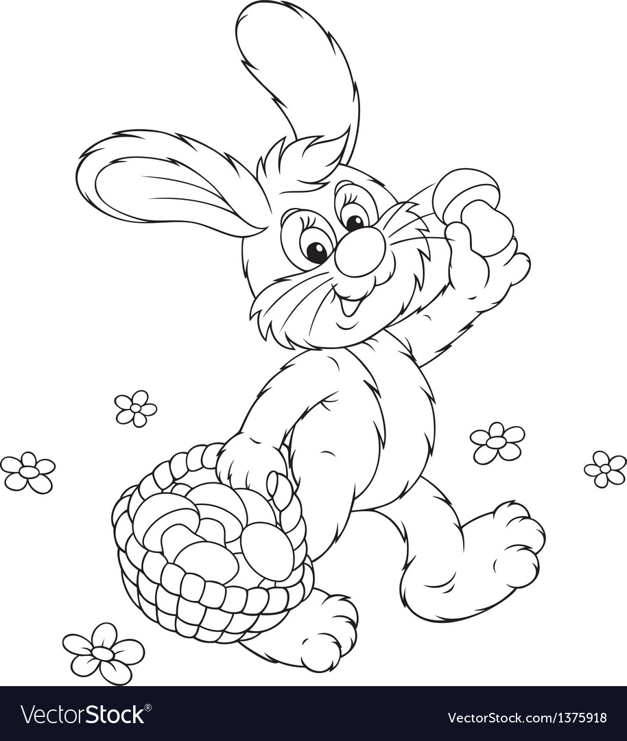 Bunny with a basket of mushrooms Royalty Free Vector Image