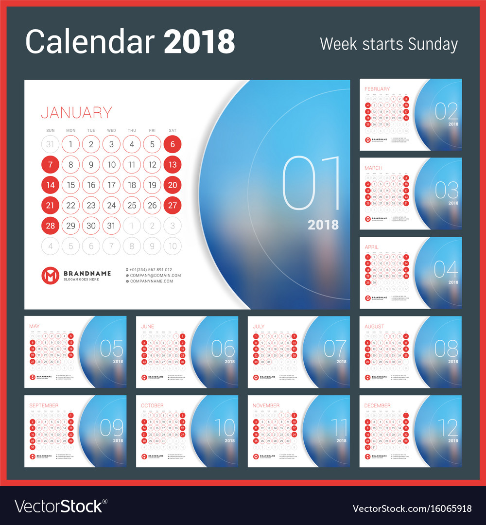 Calendar for 2018 year design print template with Vector Image