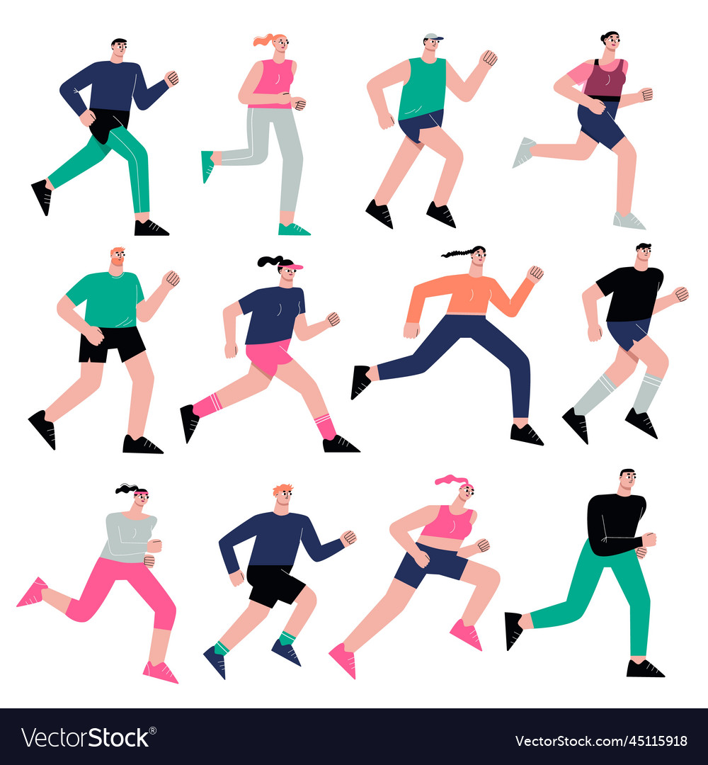 Flat running athletes characters isolated people Vector Image