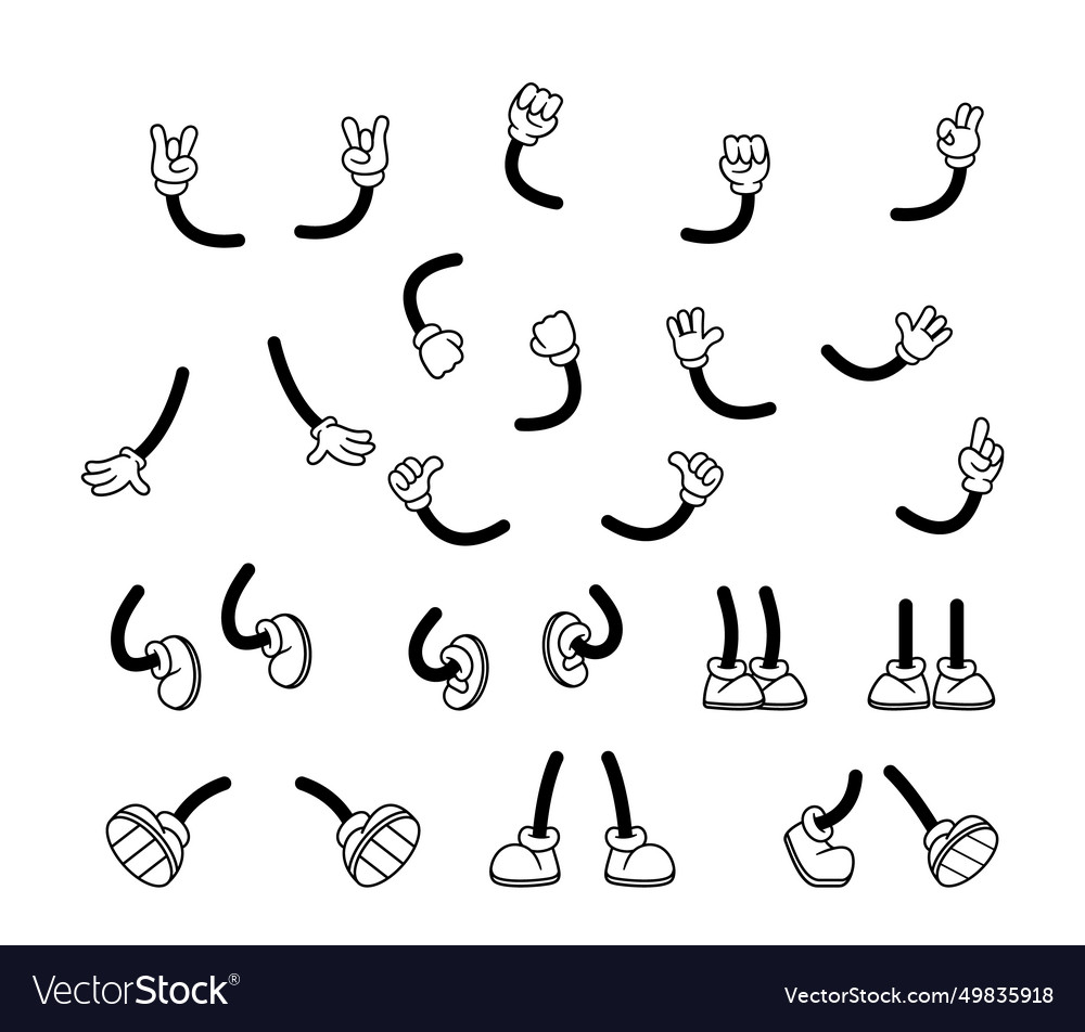 Isolated hands and legs in cartoon retro style Vector Image