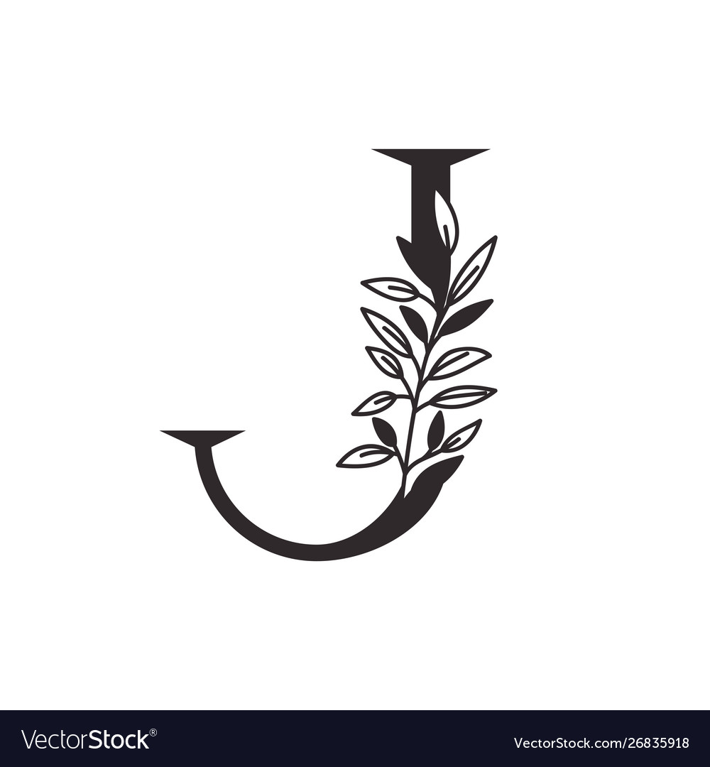 Letter j alphabet with leaves Royalty Free Vector Image