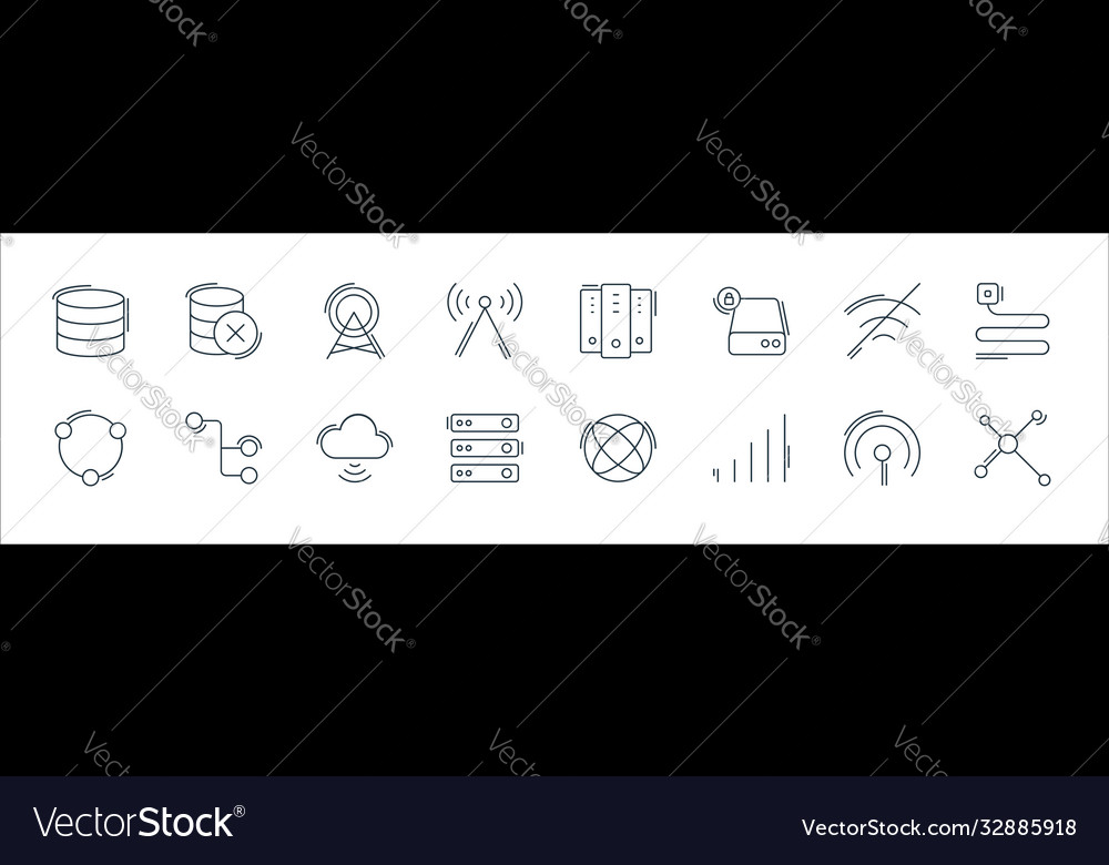 Network and database line icons linear set vector image Network and database line icons linear set