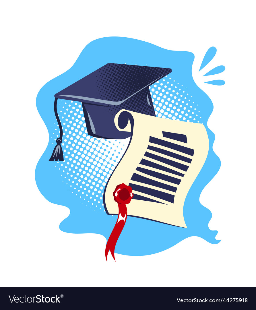 University cap and diploma flat style image Vector Image