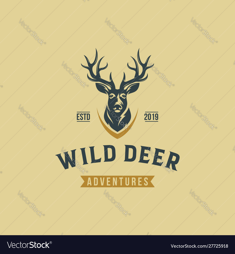 Wild deer vintage logo design template Royalty Free Vector