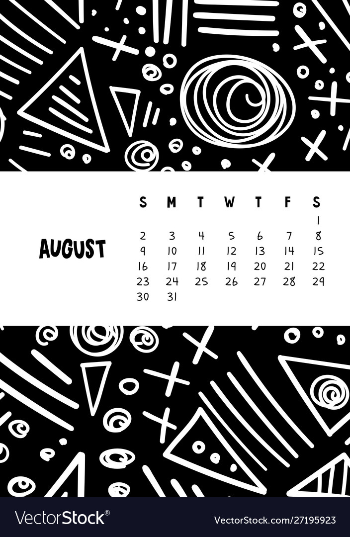 August colorful monthly calendar for 2020 year