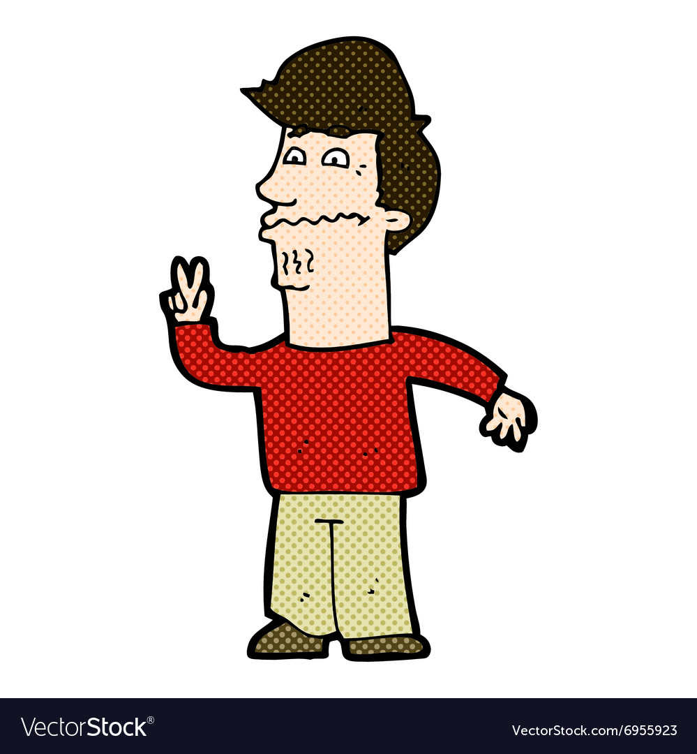 Comic cartoon man giving peace sign