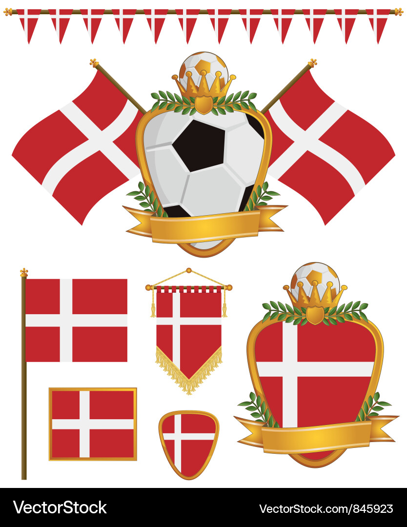Denmark flags Royalty Free Vector Image - VectorStock