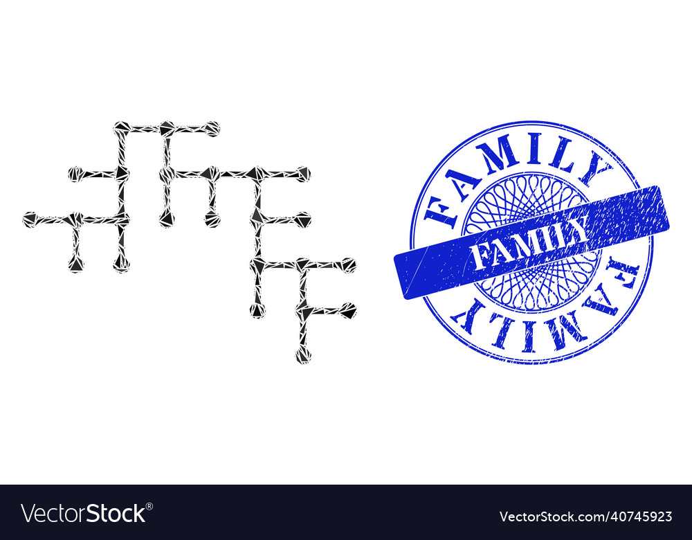 Grunge family stamp and triangle binary circuit vector image Grunge family stamp and triangle binary circuit
