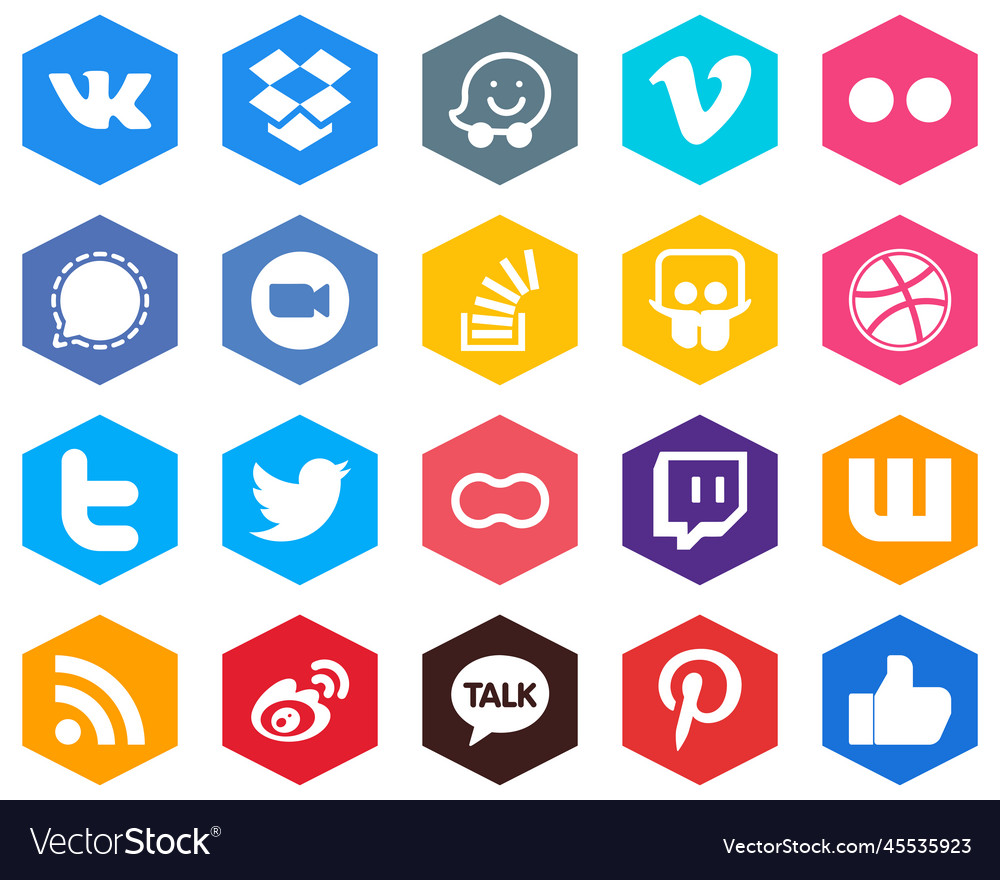 Hexagon flat color white icon set overflow