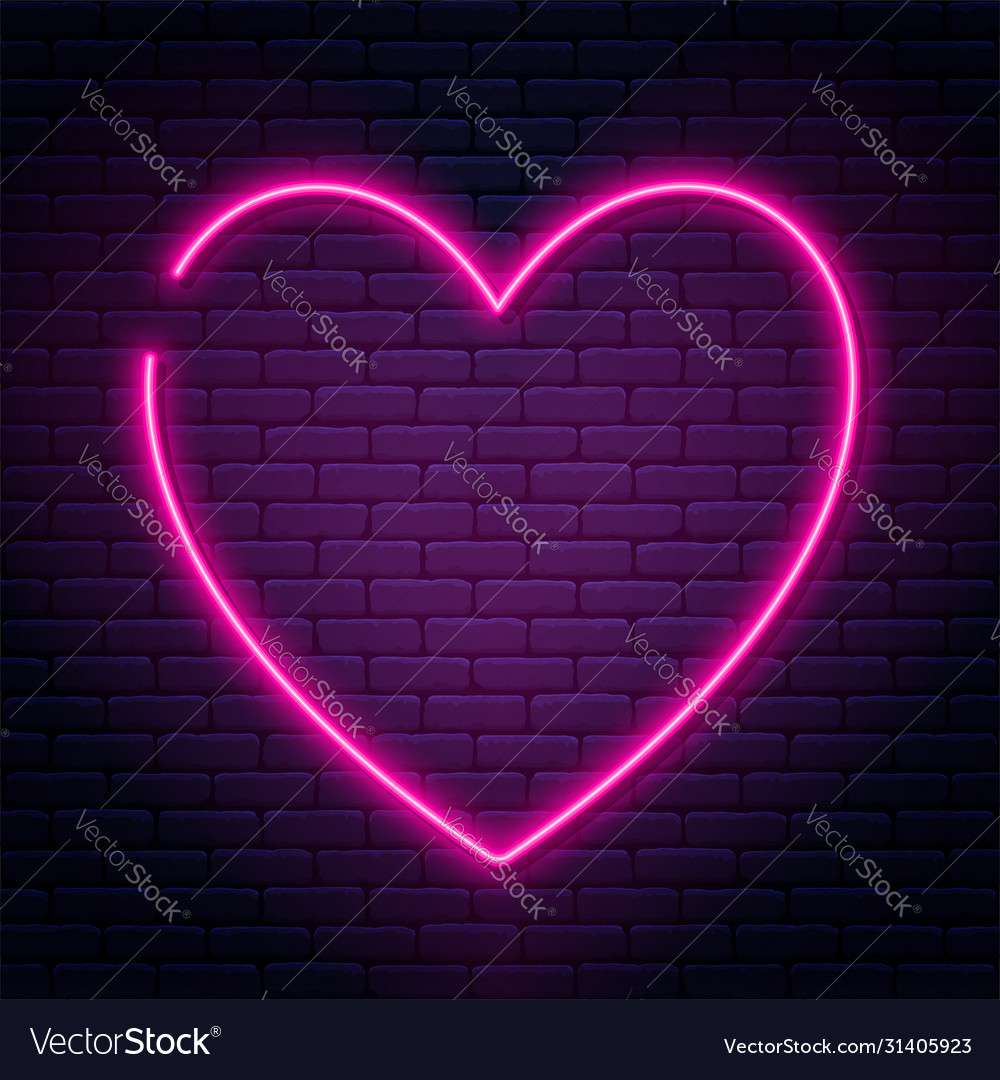 Neon sign in heart shape glowing heart Royalty Free Vector