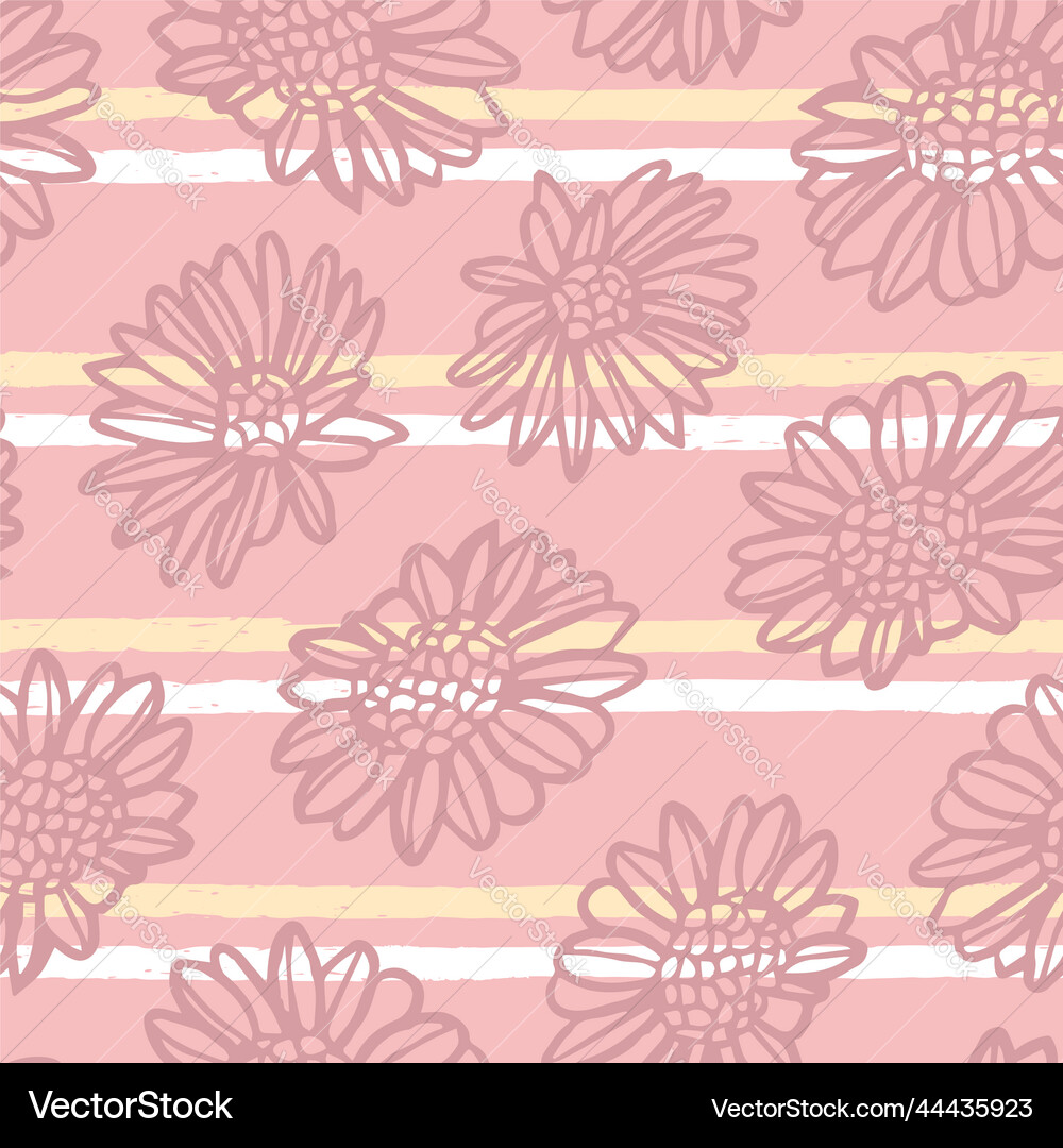 Pink daisies yellow stripes repeat pattern – Royalty-Free Vector ...