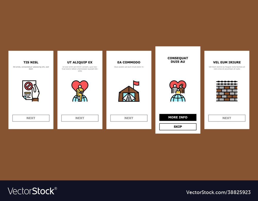 Refugee from problem onboarding icons set