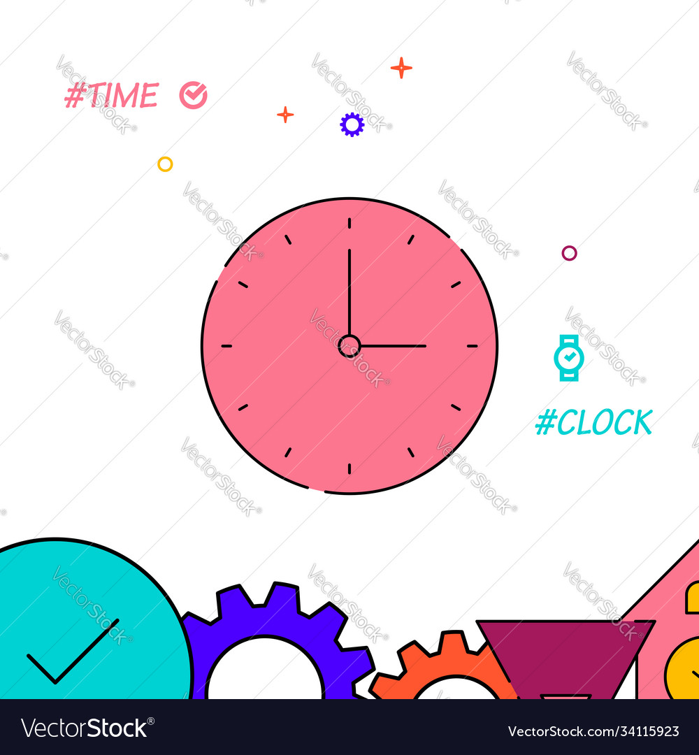 Round analog clock filled line icon simple vector image Round analog clock filled line icon simple