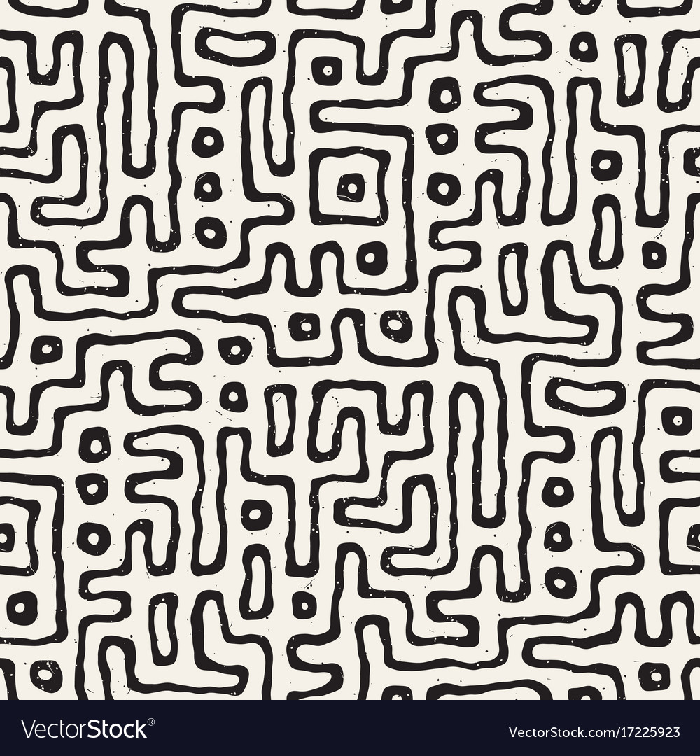 Seamless pattern with maze lines monochrome