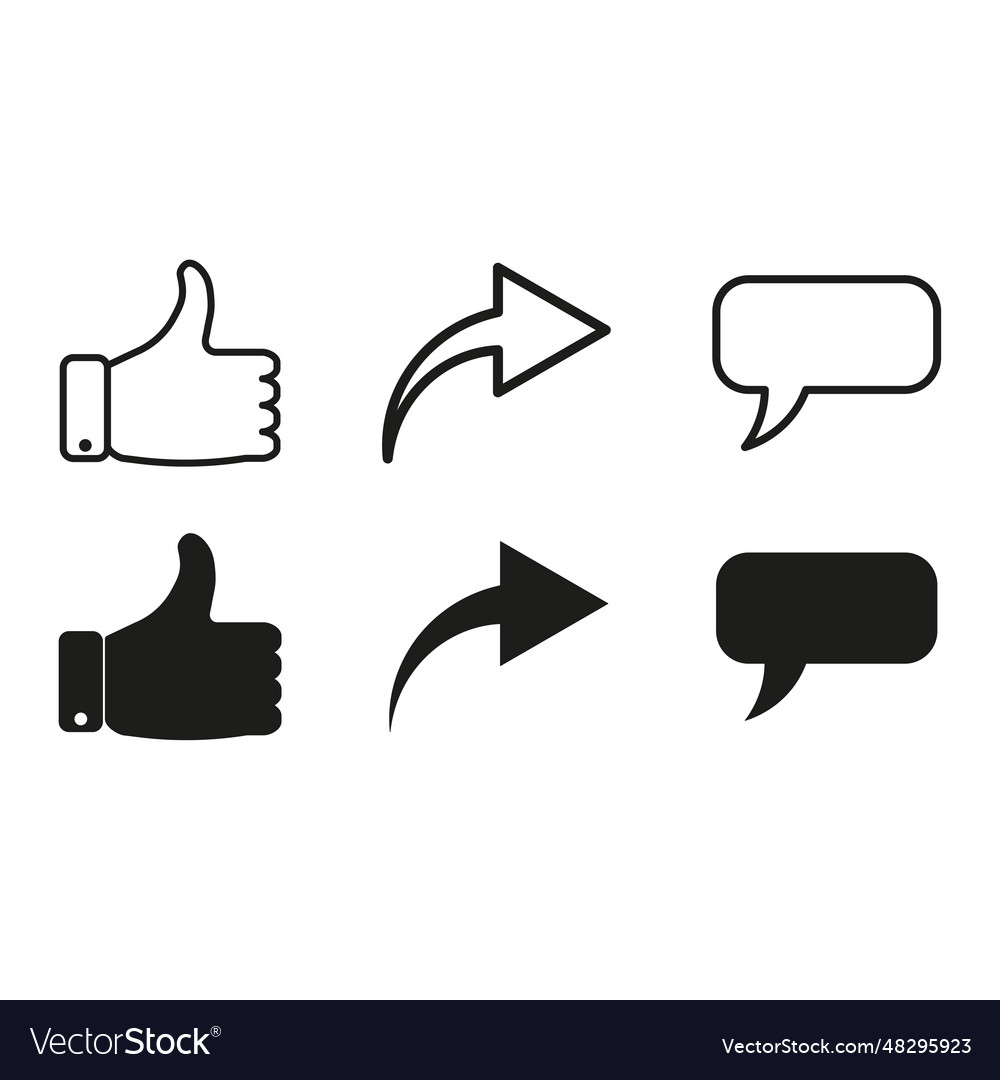 Thumbs up and with repost comment icons vector image Thumbs up and with repost comment icons