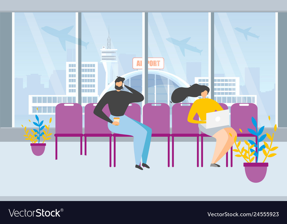 Tourists waiting flight in airport concept