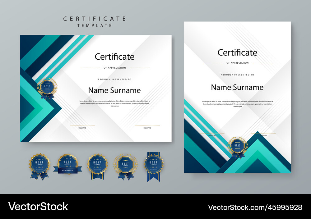 Blue gradient modern certificate template Vector Image