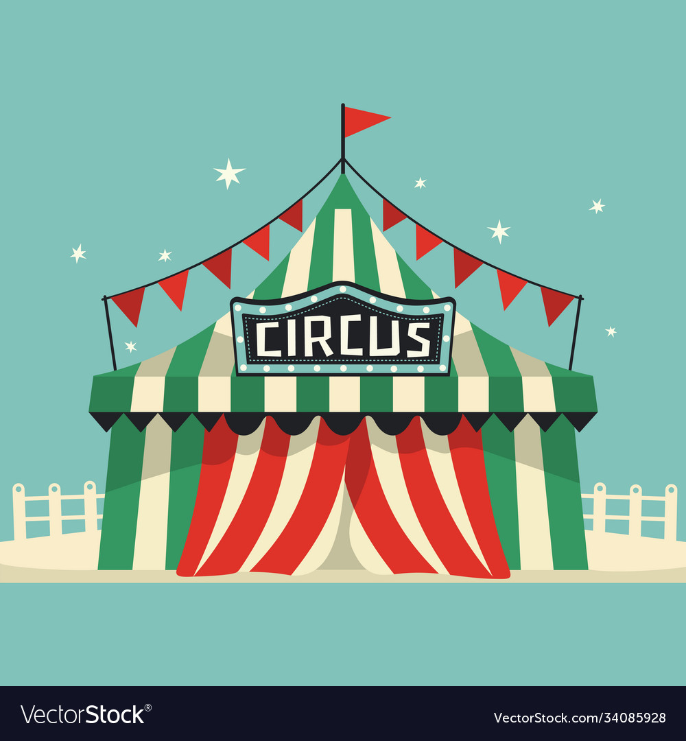 Circus performance tent cute flat icon Royalty Free Vector