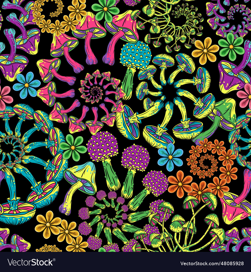 Fractal pattern with colorful mushrooms chamomiles vector image Fractal pattern with colorful mushrooms chamomiles