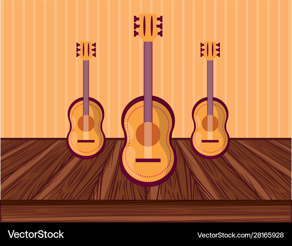 Guitars musical instruments in table wooden Vector Image