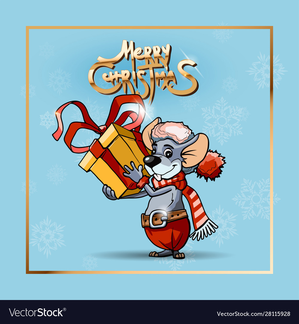 Happy new year rat 2020 mouse in santa red hat