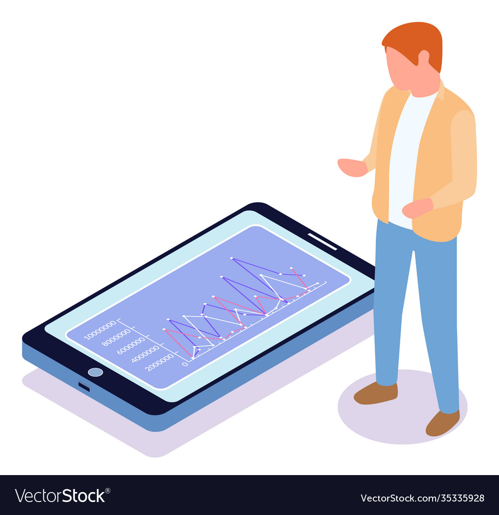 Man estimates demand indicators on screen vector image Man estimates demand indicators on screen