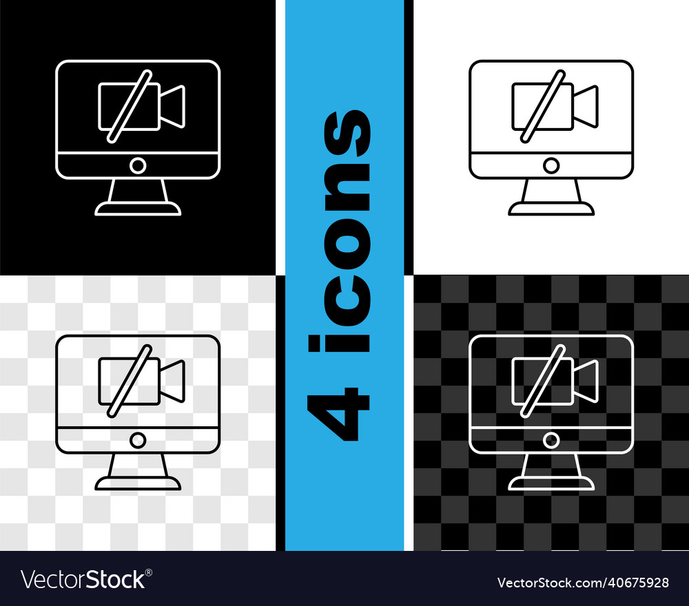 Set line video camera off on computer icon vector image Set line video camera off on computer icon