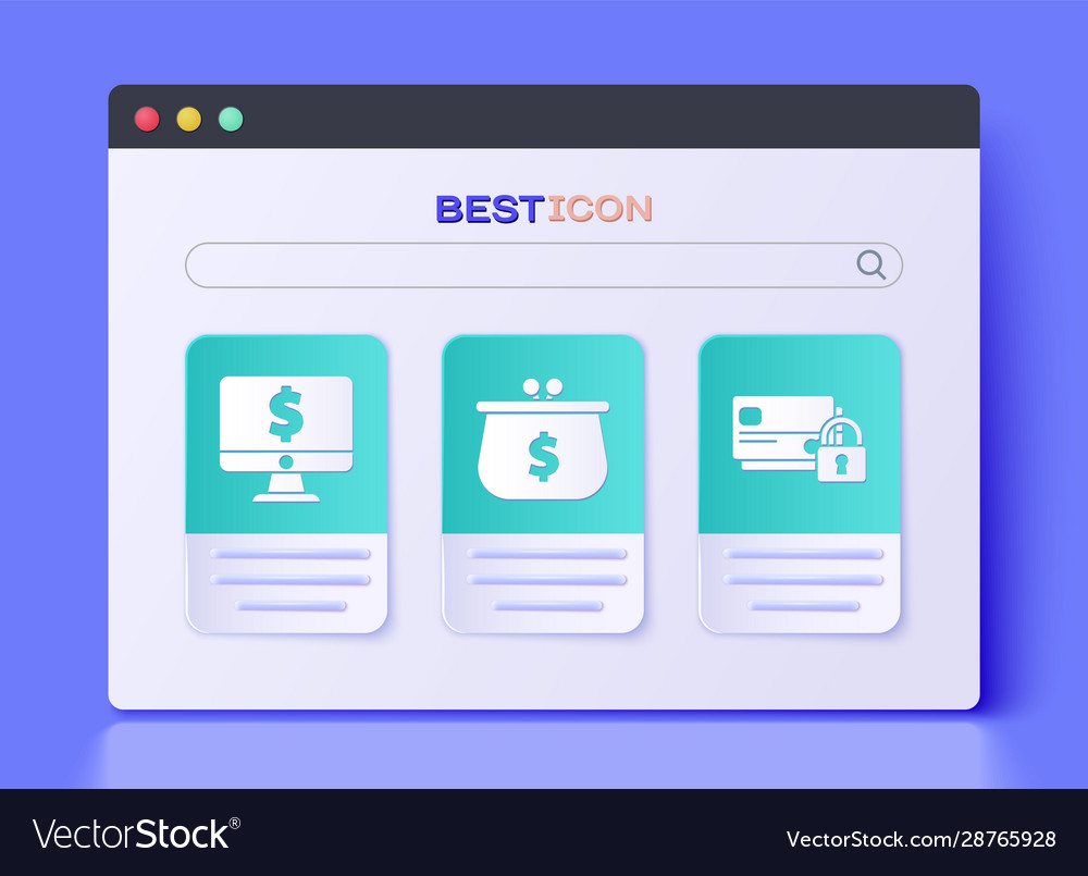 Set wallet with dollar symbol computer monitor vector image Set wallet with dollar symbol computer monitor