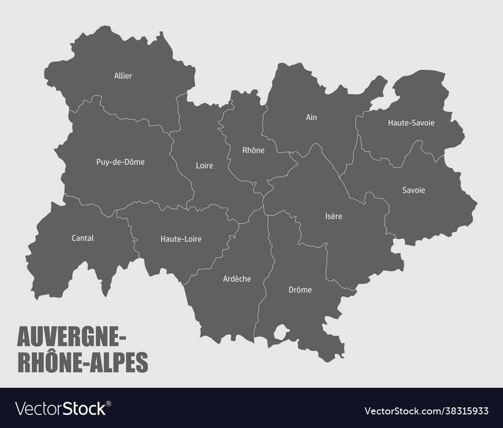 Auvergne-rhone-alpes administrative map Royalty Free Vector