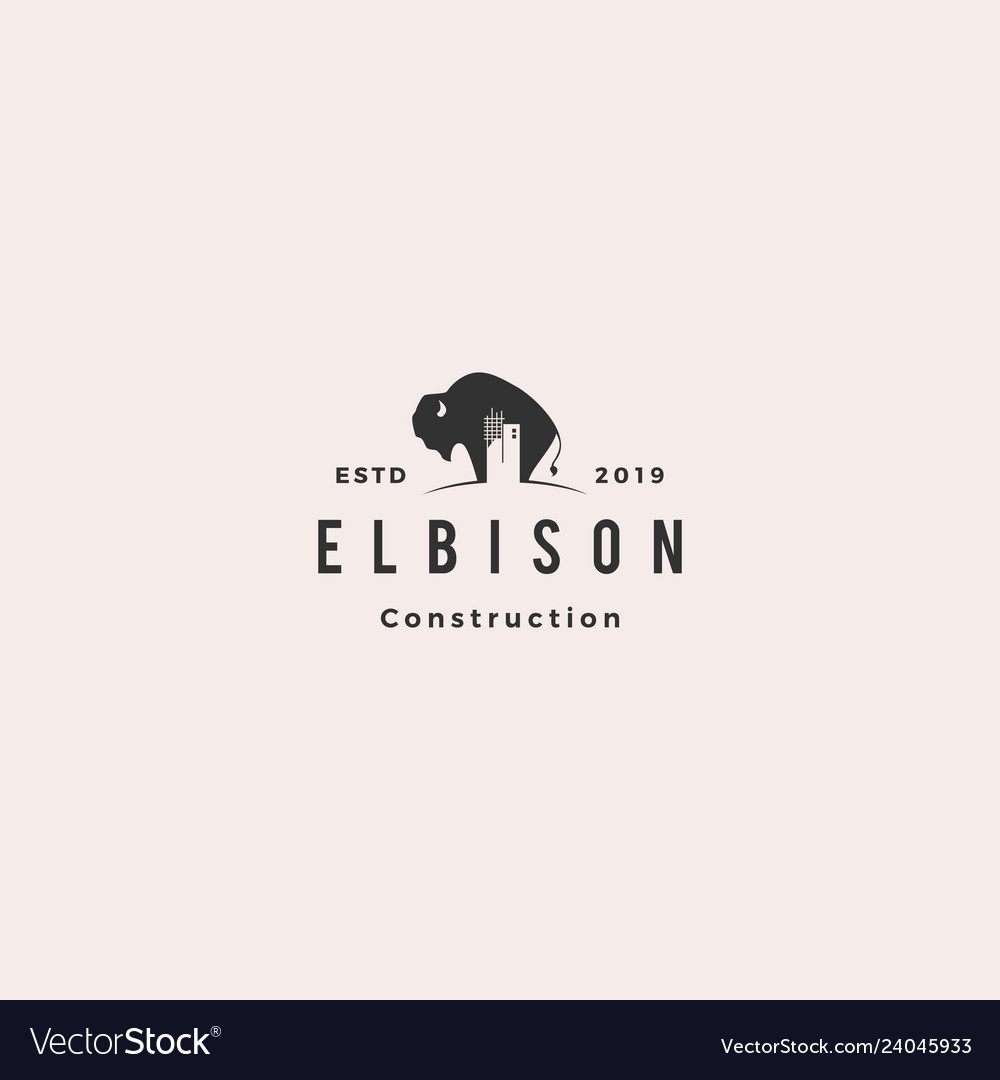 Bison Konstruktion Gebäude Logo Hipster Retro