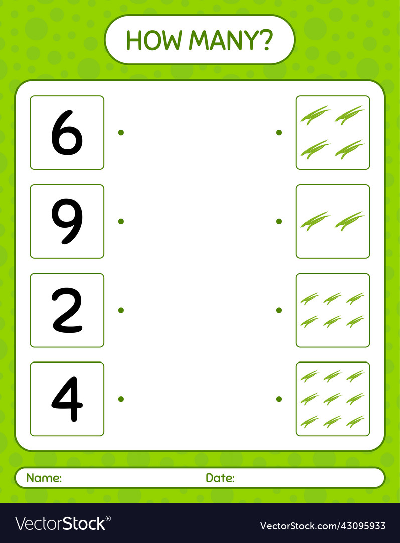 How many counting game with green bean worksheet vector image How many counting game with green bean worksheet