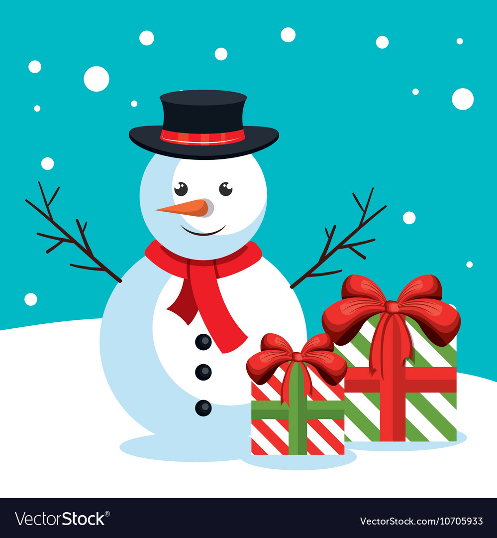 Cute cartoon snowman with gift Royalty Free Vector Image