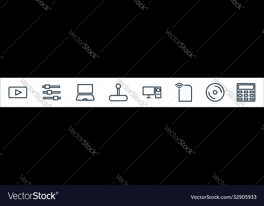 Technology line icons linear set quality vector image Technology line icons linear set quality